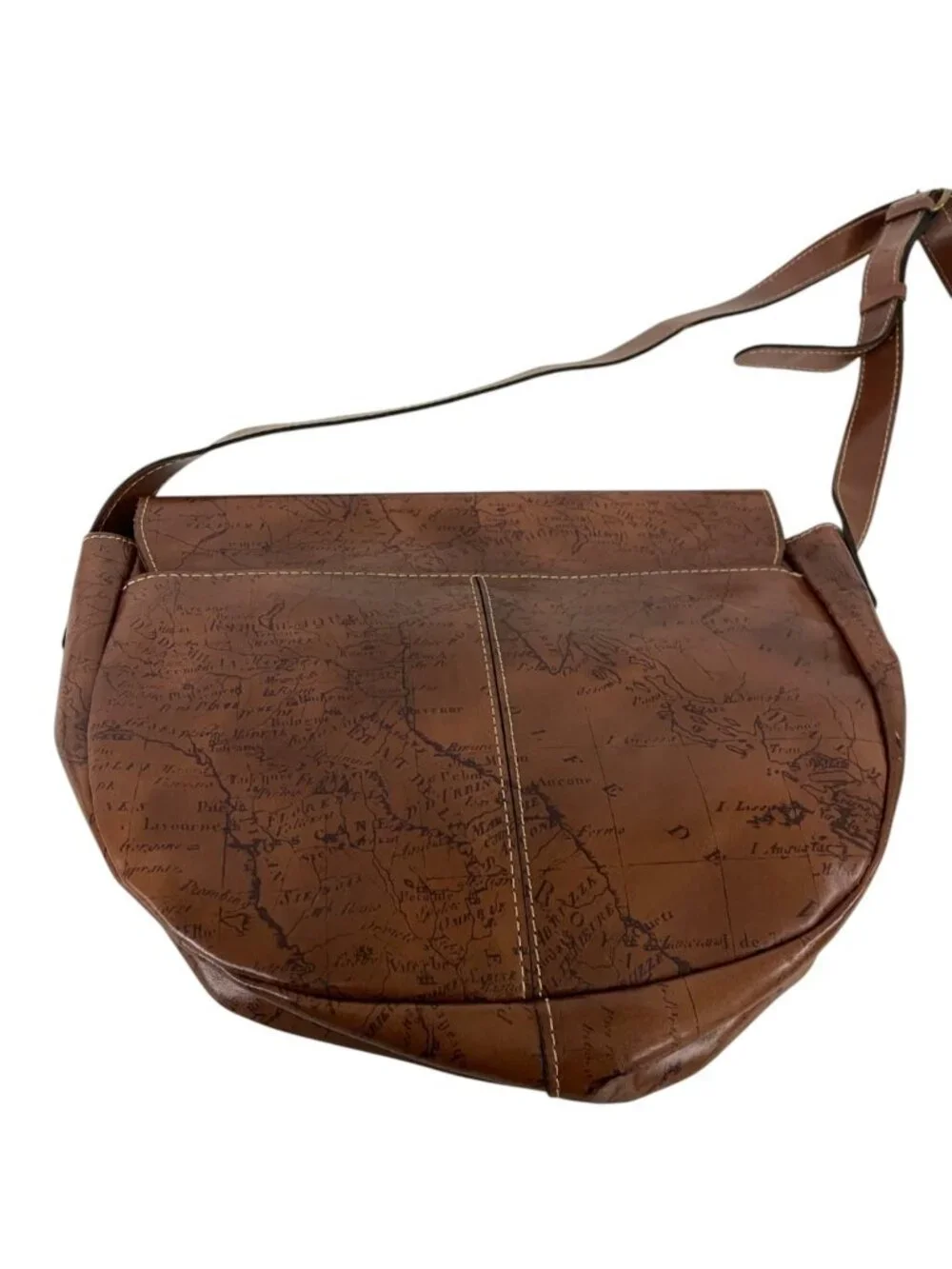 Patricia Nash Rosolini Leather Saddle Bag Satchel Crossbody Map Print Riot Rust